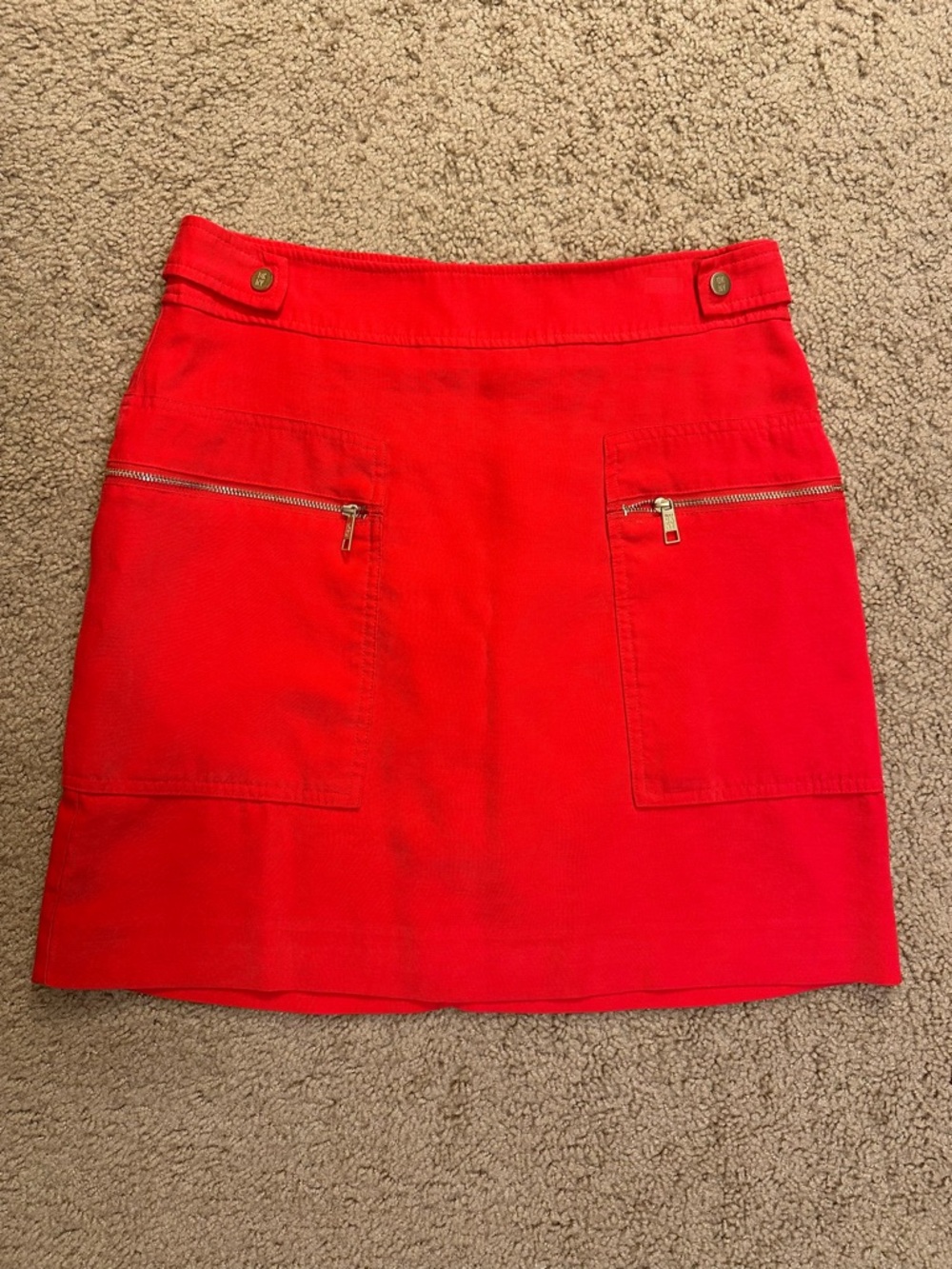 DKNY Red Mini Skirt with Front Zip Pockets